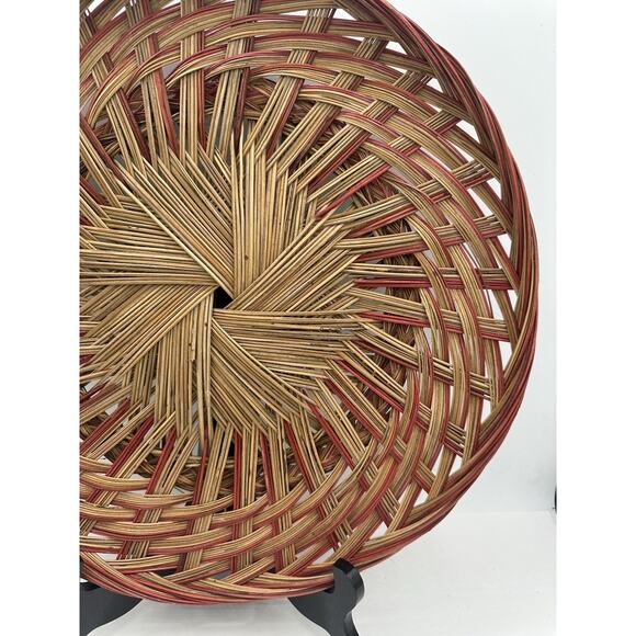 Rare Vintage Boho Red And Brown Rattan Wicker Reed Basket Decor - Picture 5 of 7